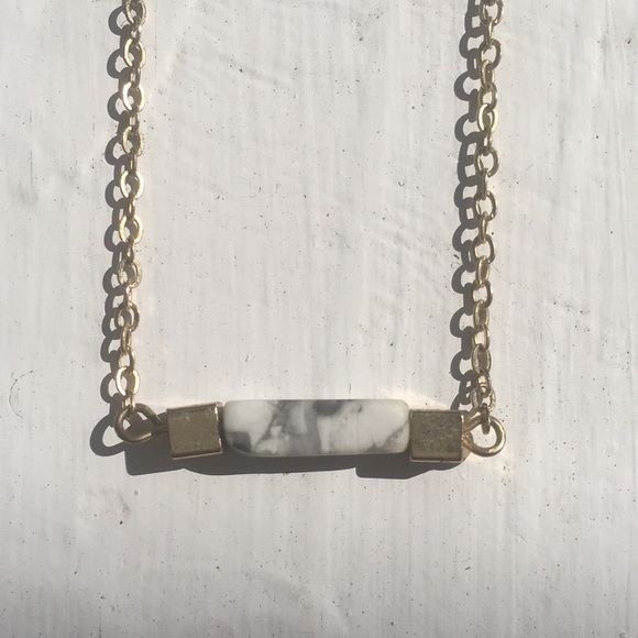 Gold and Marble Bar Necklace - Picture 2 of 4